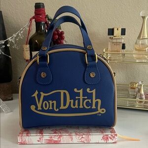 Von Dutch Blue Mini Dome Satchel with Gold Logo